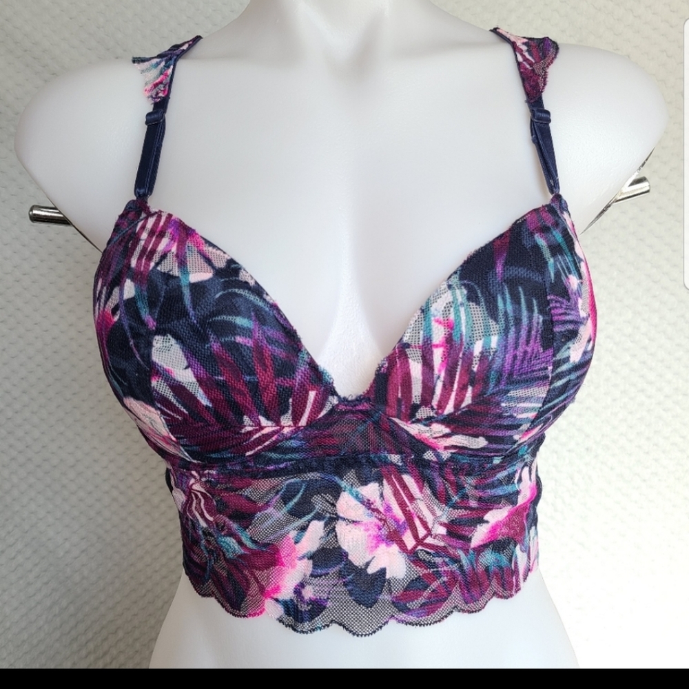 Pink Palm Leaf Bralette Nwot  Push-Up Sz.M